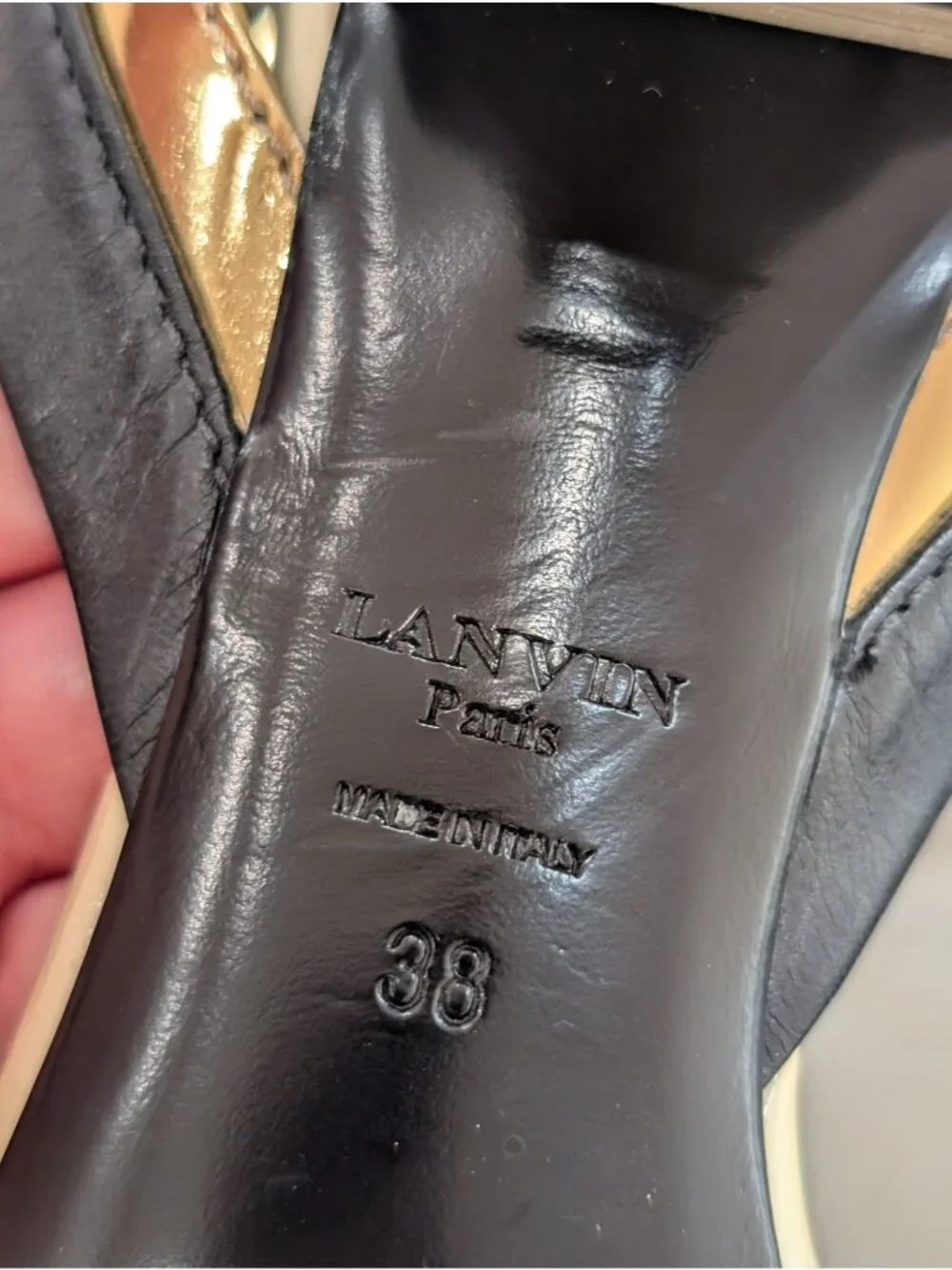 Lanvin Paris Mirror Cube Heel Sandal Black Gold Ivory, EU Size 38